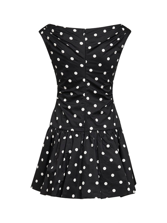 Black polka dot cotton mini dress