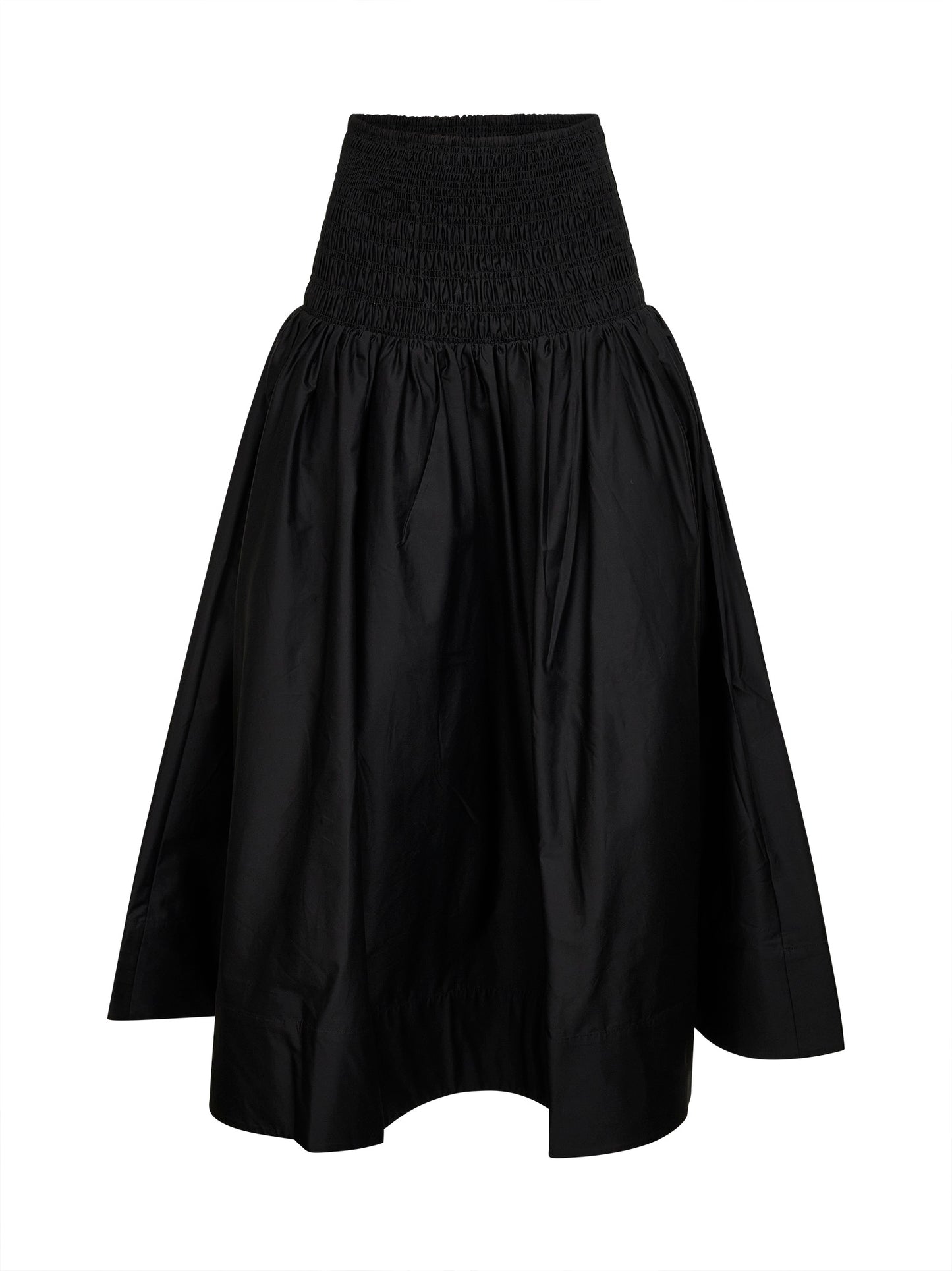 Black cotton poplin midi skirt