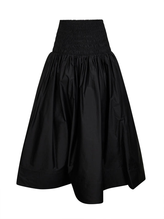 Black cotton poplin midi skirt