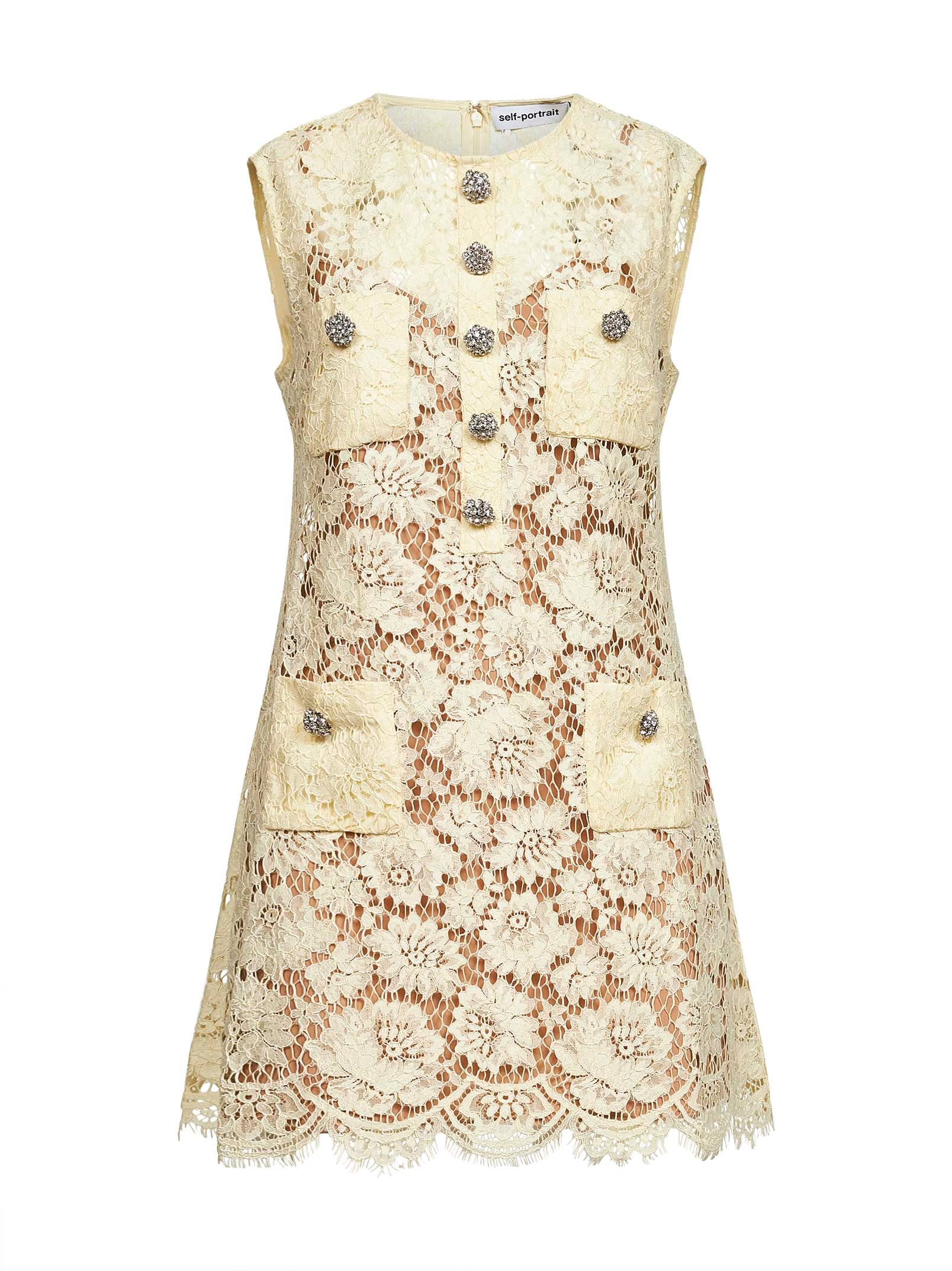 Yellow floral lace mini dress