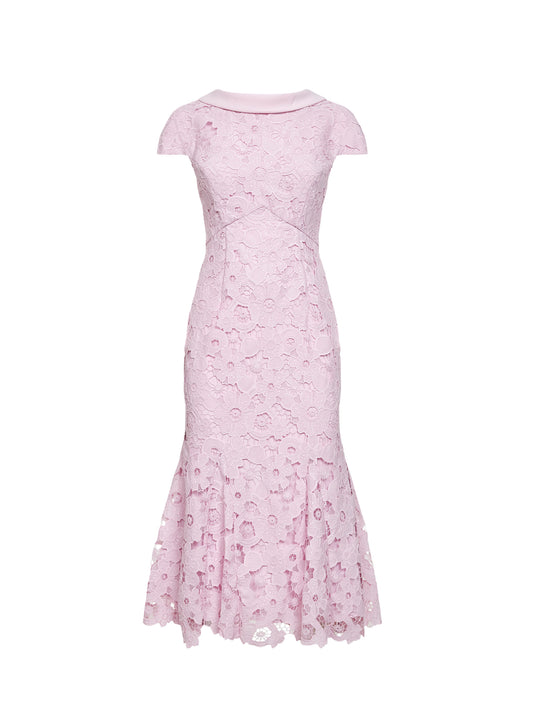 Abito midi in pizzo rosa