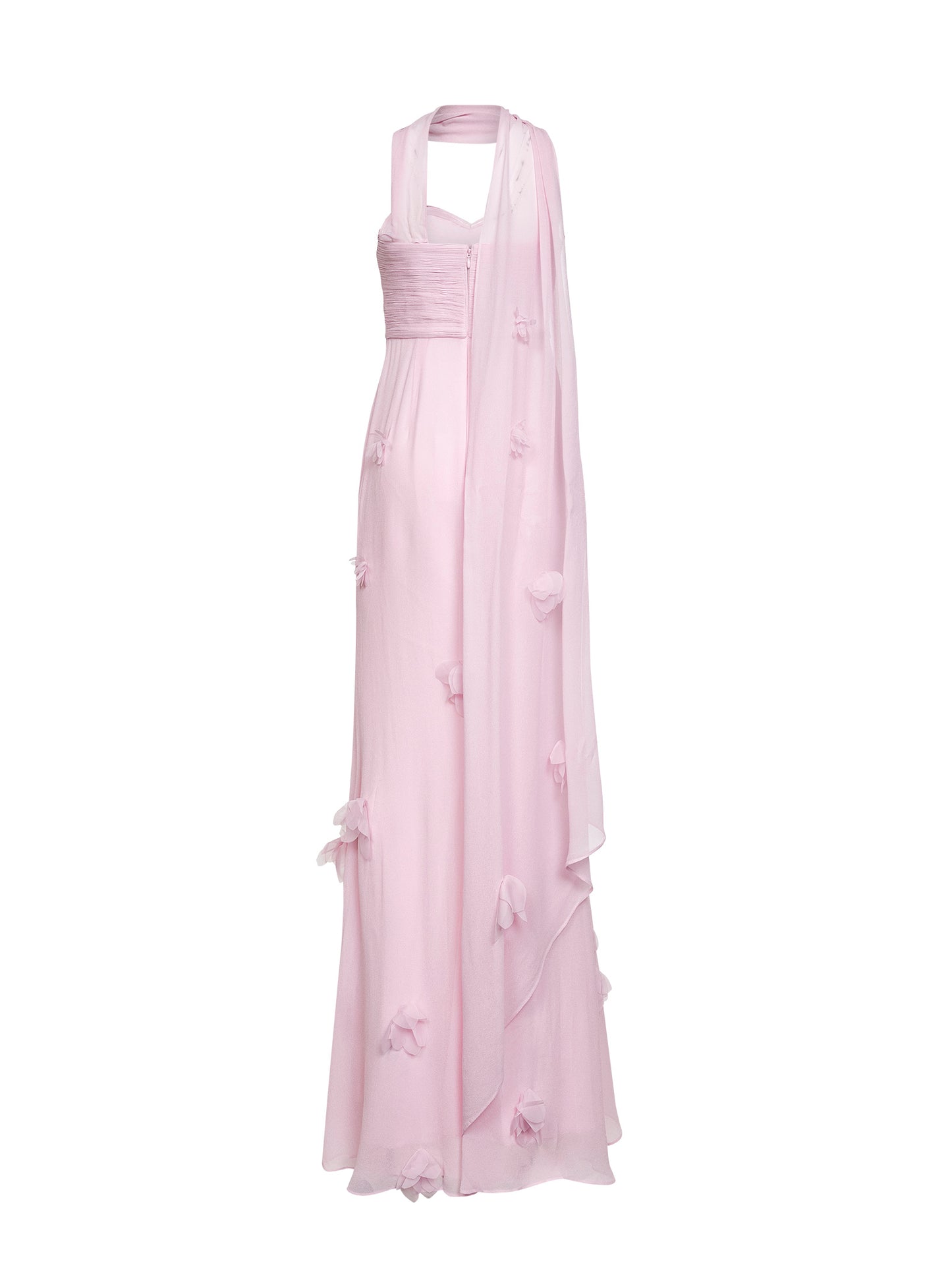 Abito lungo con sciarpa in georgette rosa