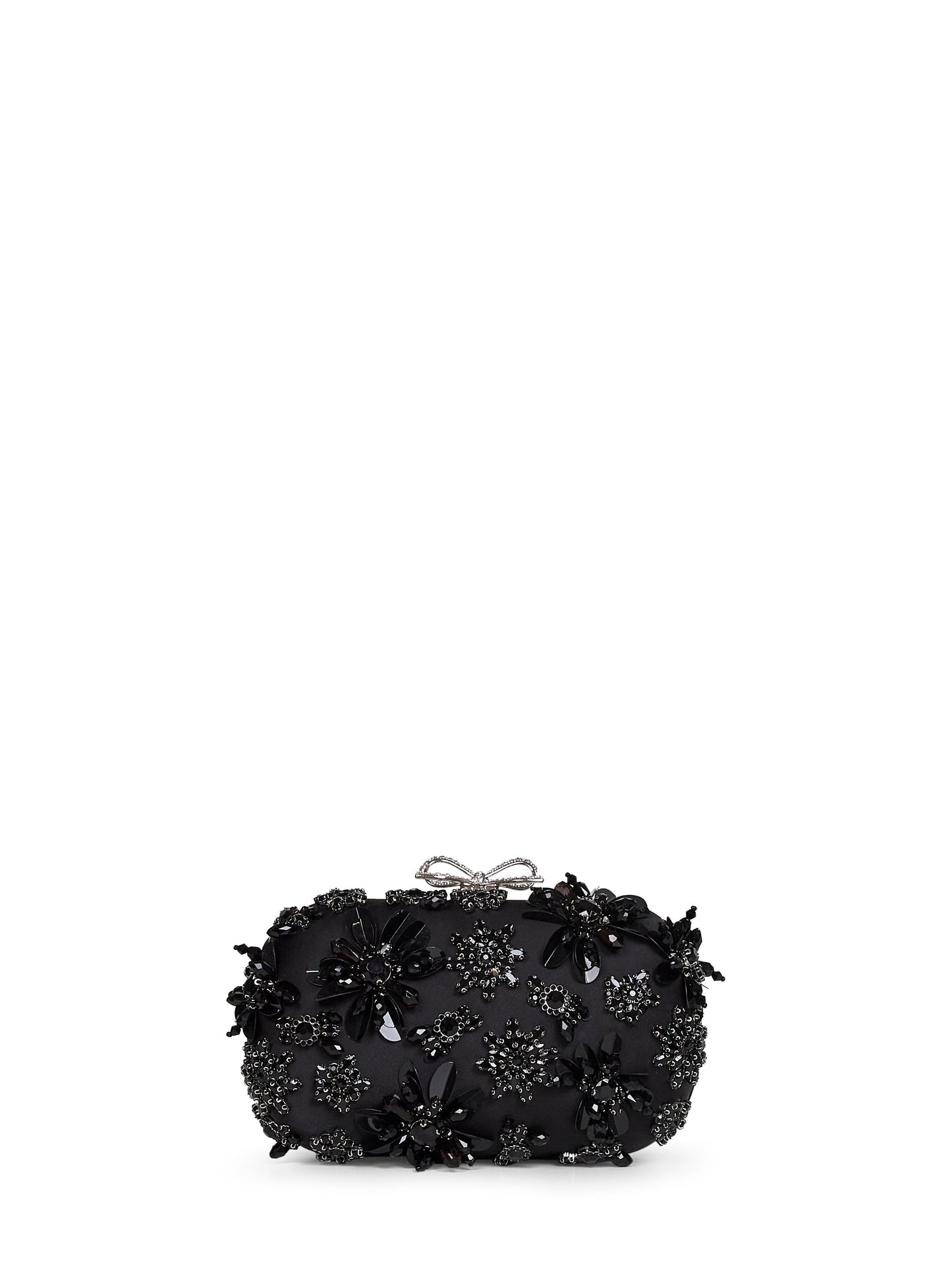 Black floral crystal clutch bag with strap