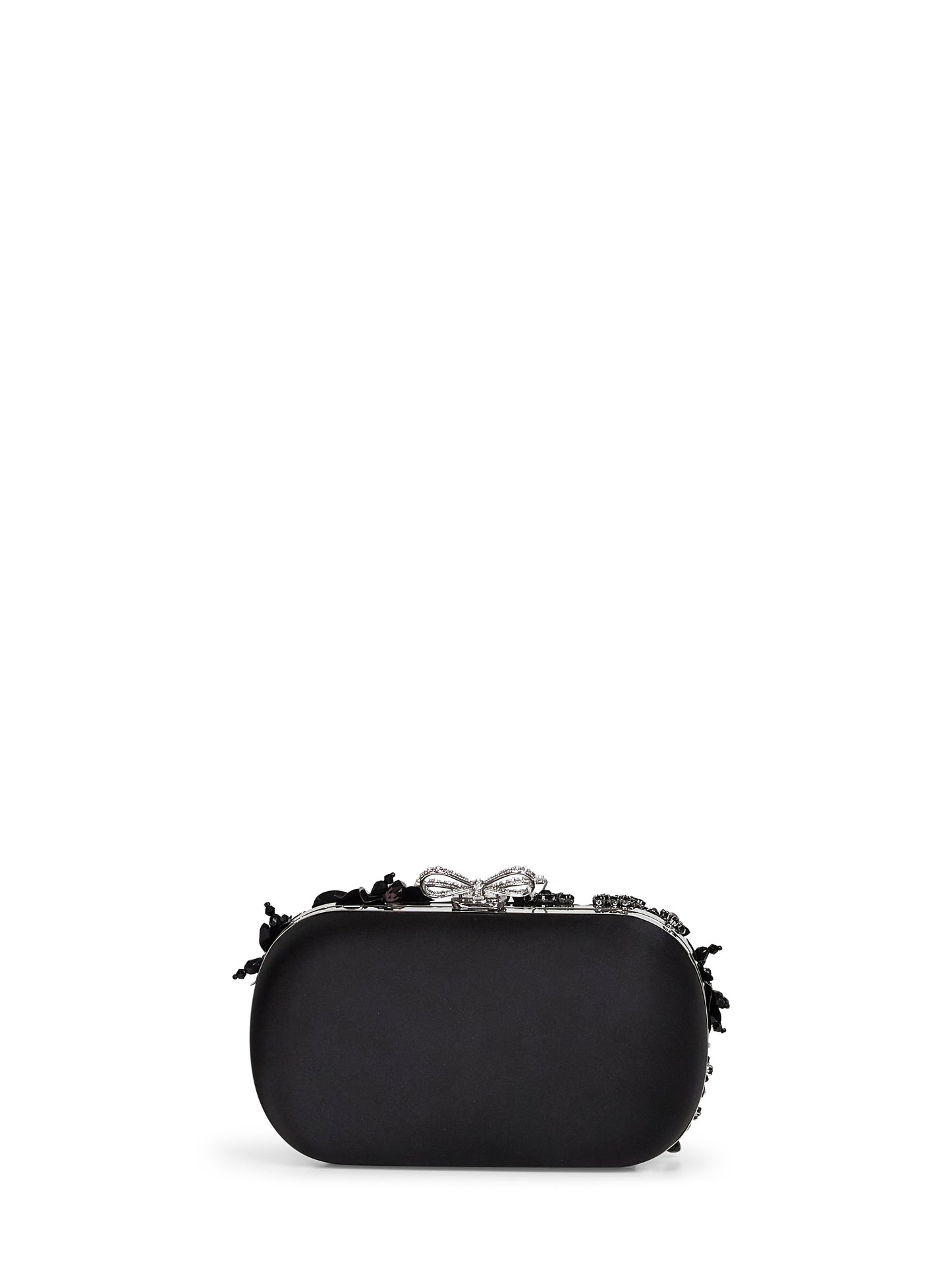 Black floral crystal clutch bag with strap