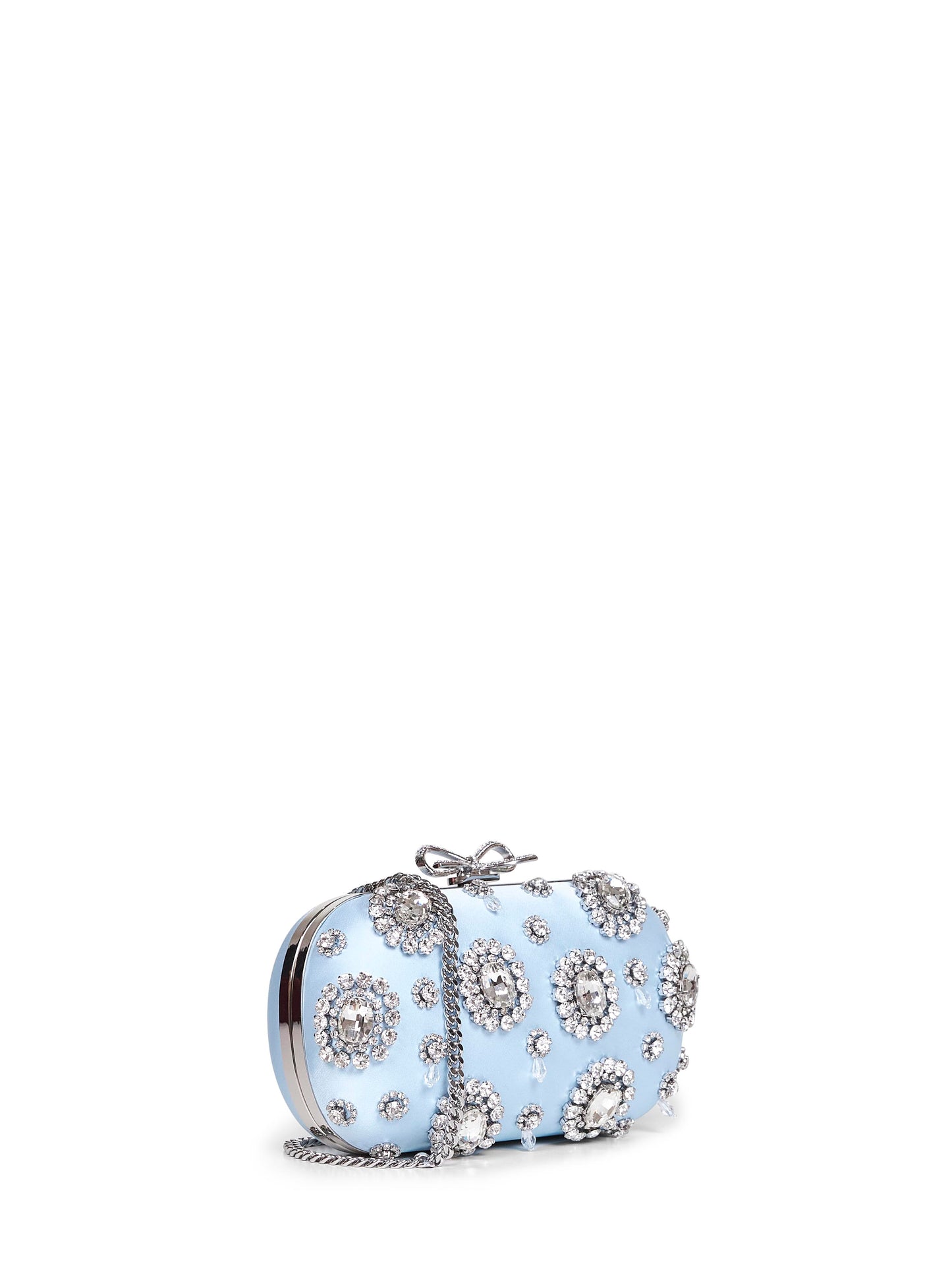 Pochette con cristalli e tracolla azzurra