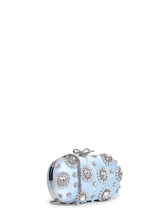 Pochette con cristalli e tracolla azzurra