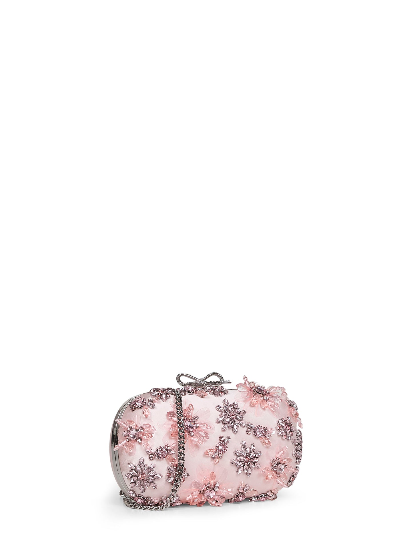 Pink floral crystal clutch bag with strap
