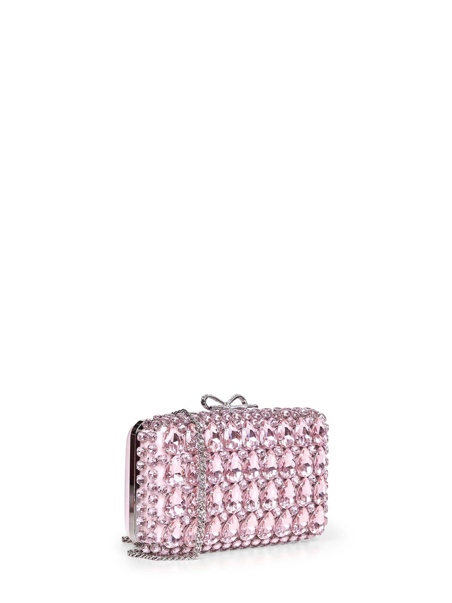Pochette con cristalli e tracolla rosa