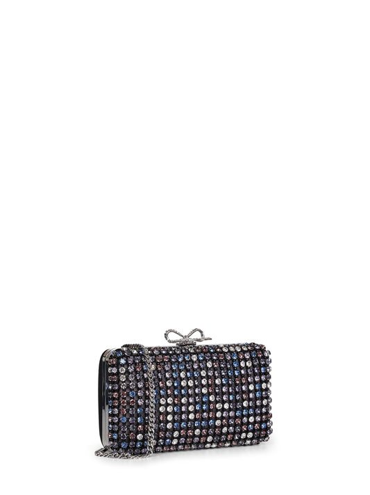 Black multi crystal chainmail clutch bag