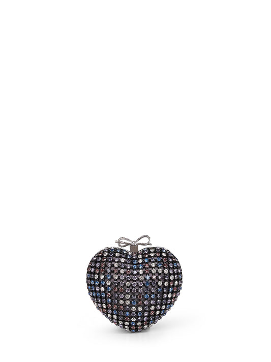 Black multi crystal heart clutch bag