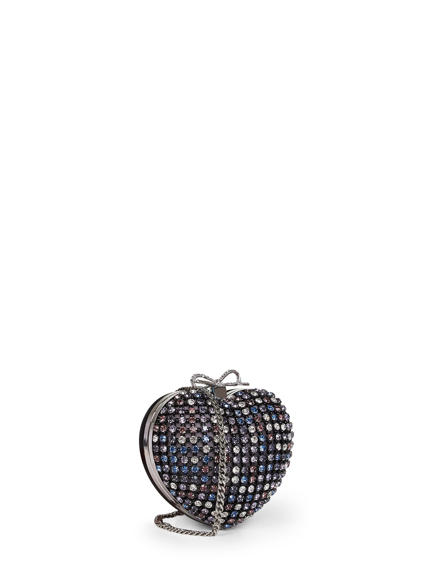 Black multi crystal heart clutch bag