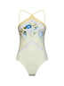 Yellow scarf-inspired floral-print jersey one-piece swimsuit