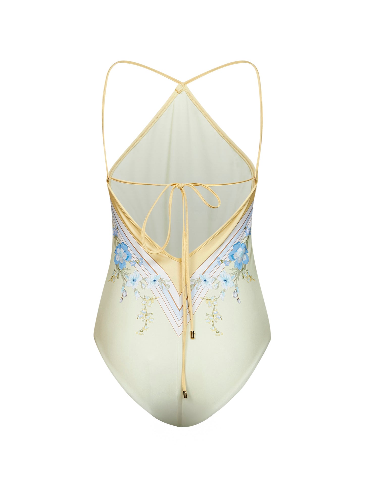 Yellow scarf-inspired floral-print jersey one-piece swimsuit