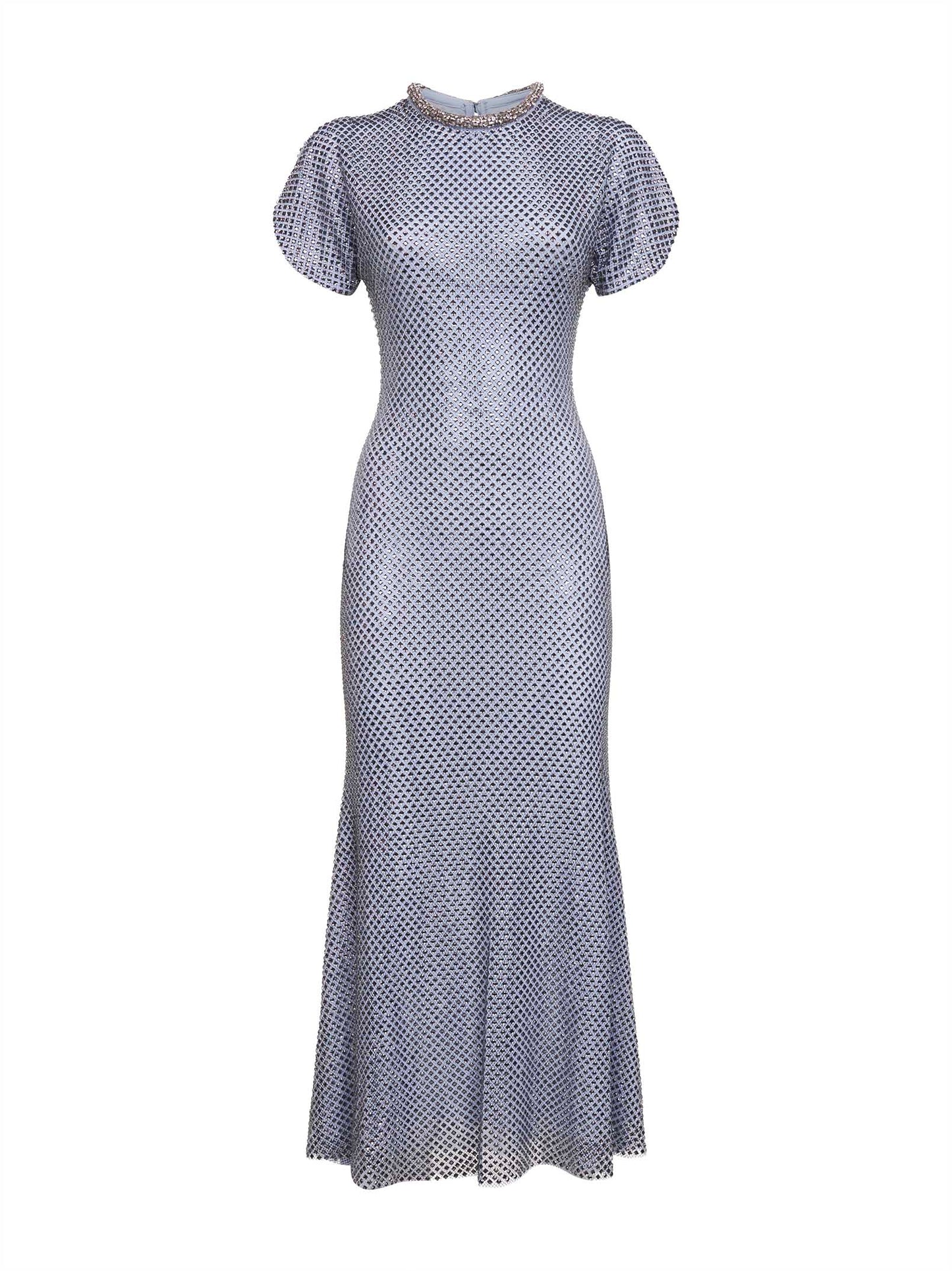 Blue rhinestone mesh midi dress