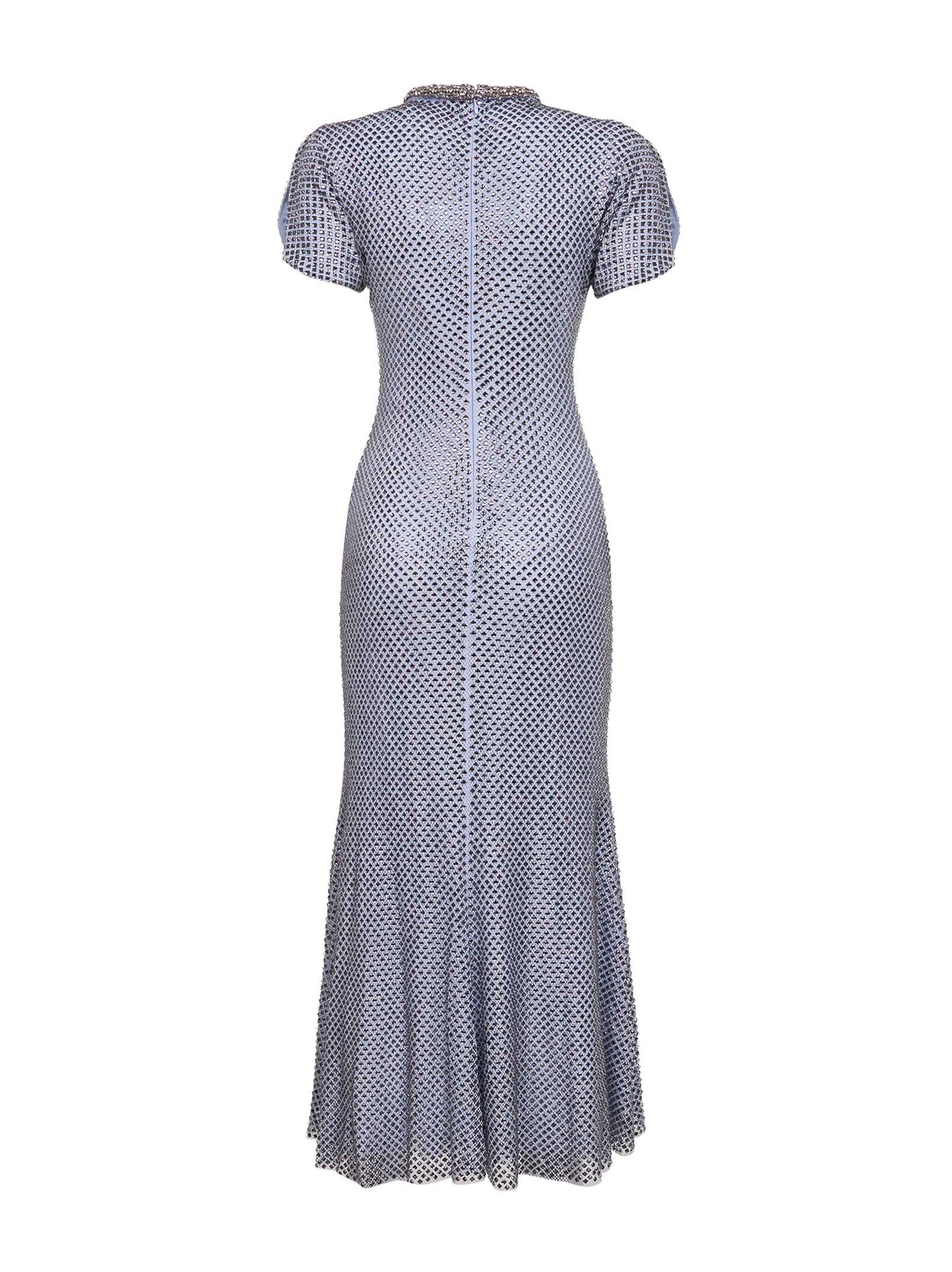 Blue rhinestone mesh midi dress