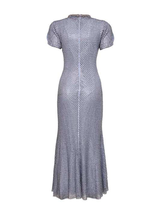 Blue rhinestone mesh midi dress