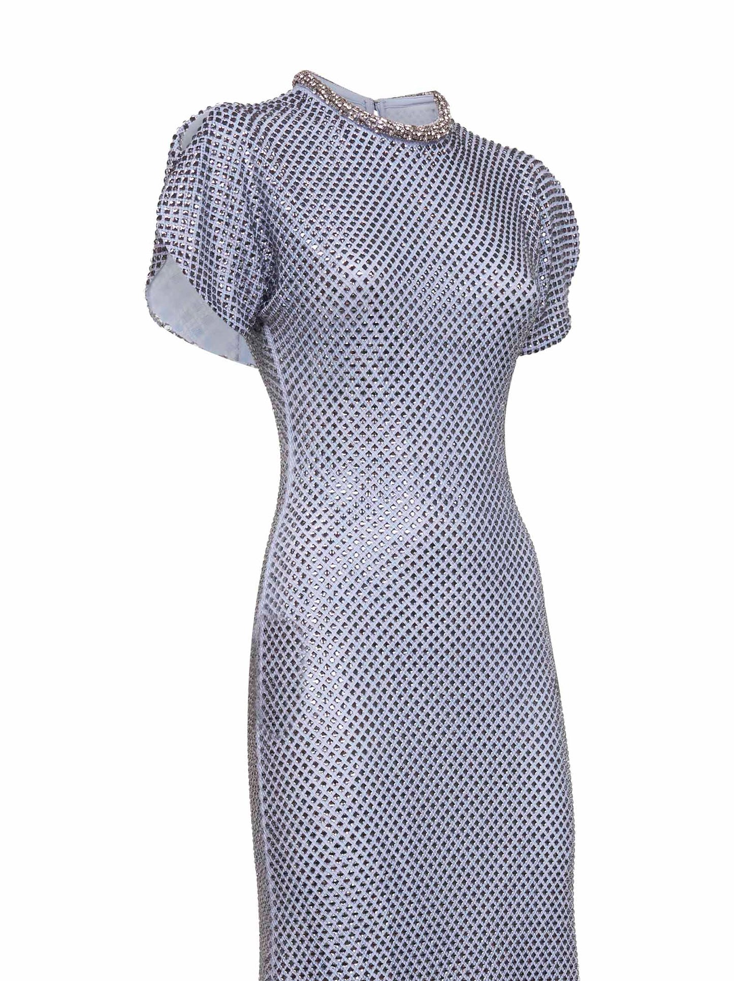 Blue rhinestone mesh midi dress