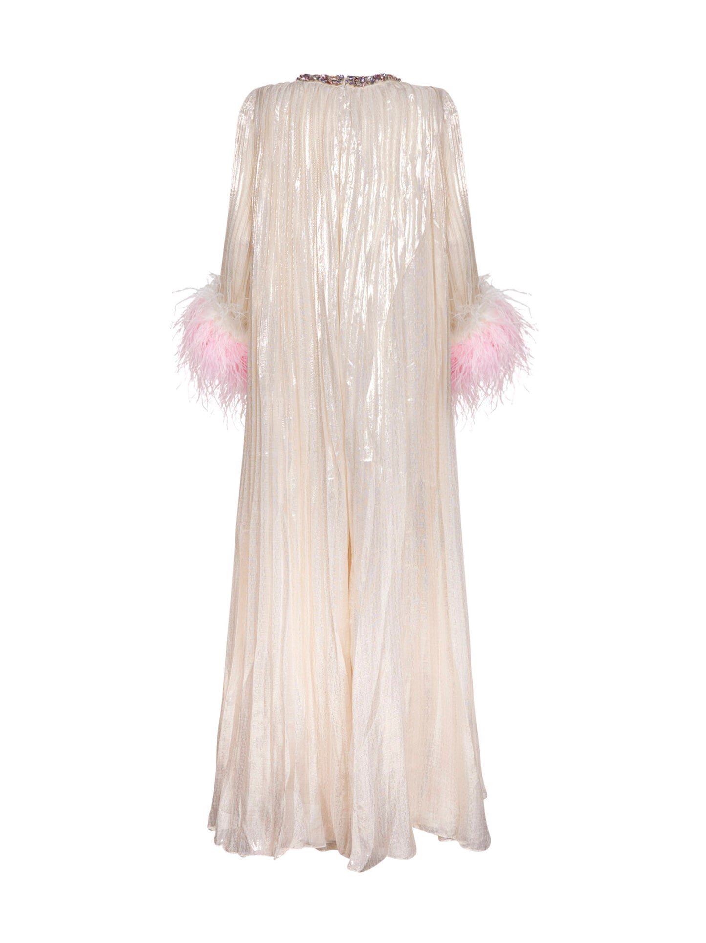 Abito a caftano lungo plissettato metallizzato champagne