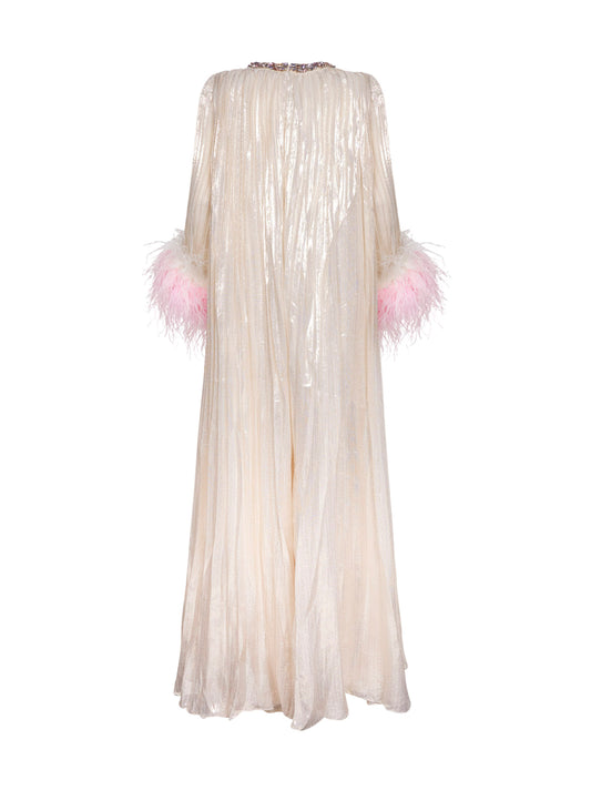 Champagne metallic pleated caftan maxi dress