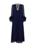 Abito a caftano midi in chiffon plissettato blu navy