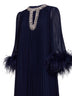 Abito a caftano midi in chiffon plissettato blu navy