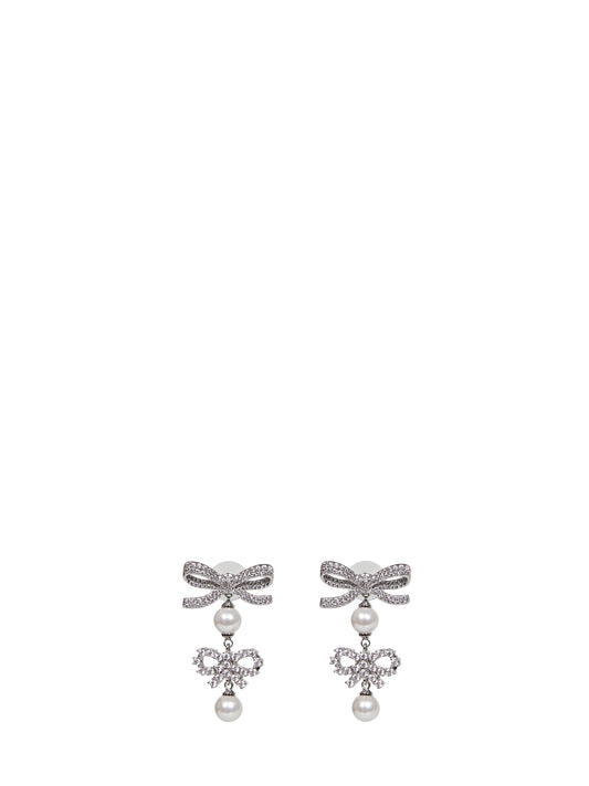 Double bow pearl earrings