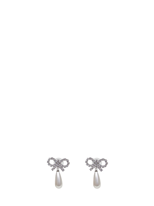 Crystal bow pearl droplet earrings