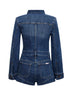 Tuta corta in denim stretch blu con ruches