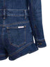 Tuta corta in denim stretch blu con ruches