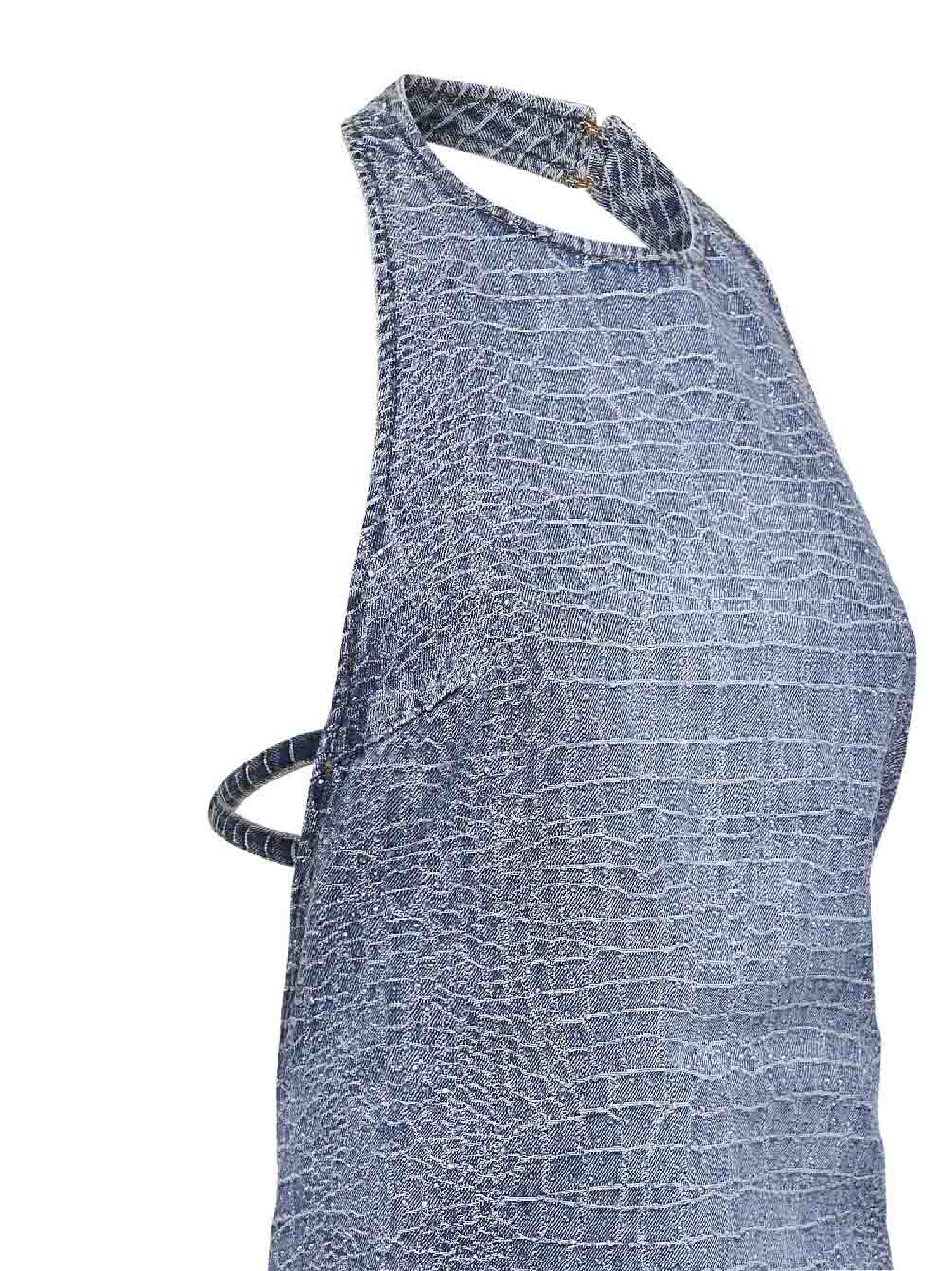 Miniabito in denim effetto coccodrillo blu con strass