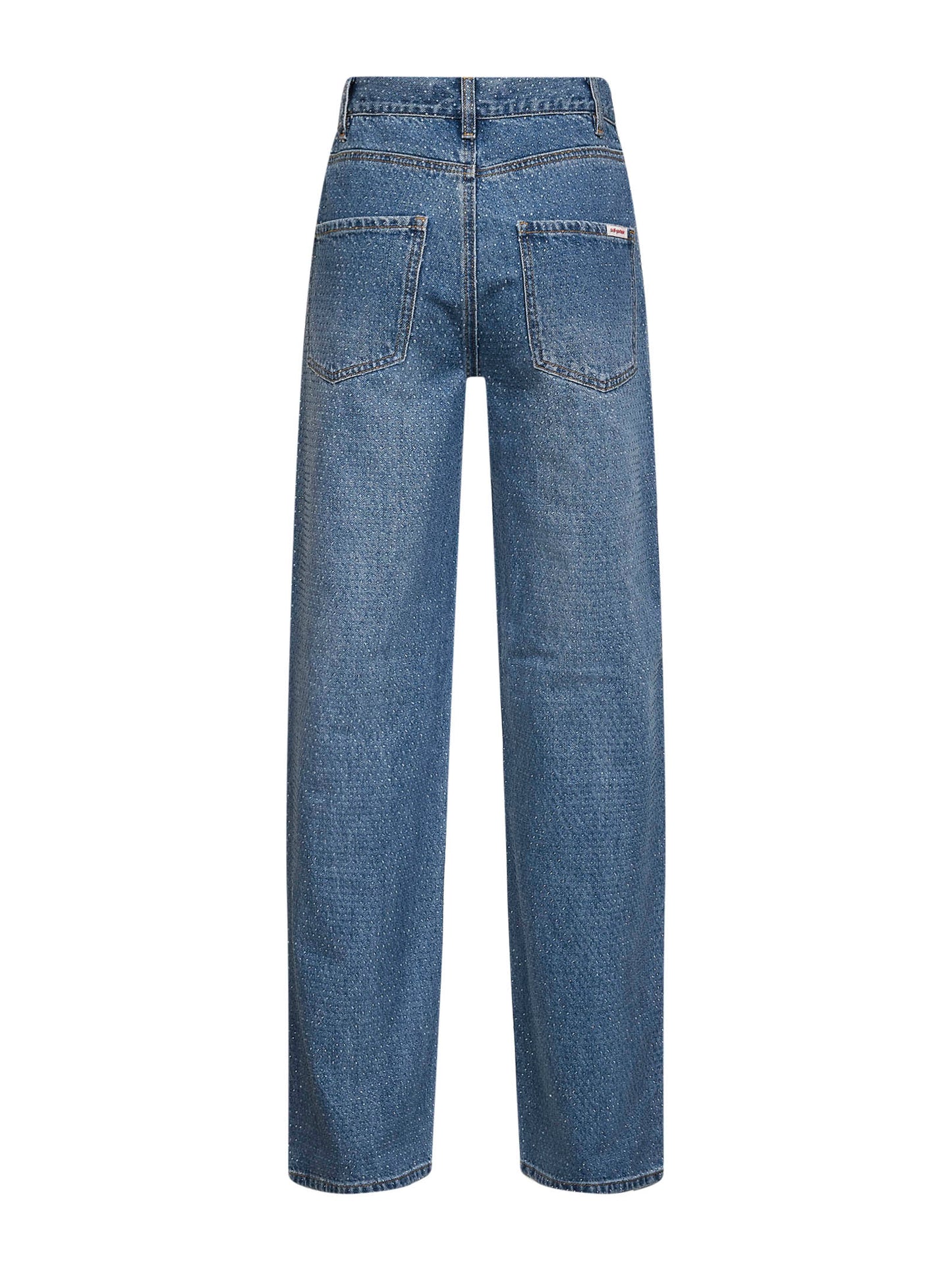 Jeans dritti in denim con strass blu