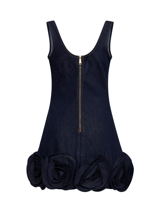 Blue denim 3D flowers mini dress