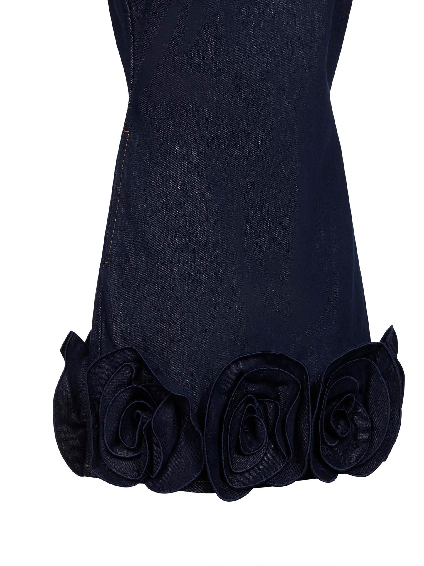 Miniabito in denim blu con fiori 3D