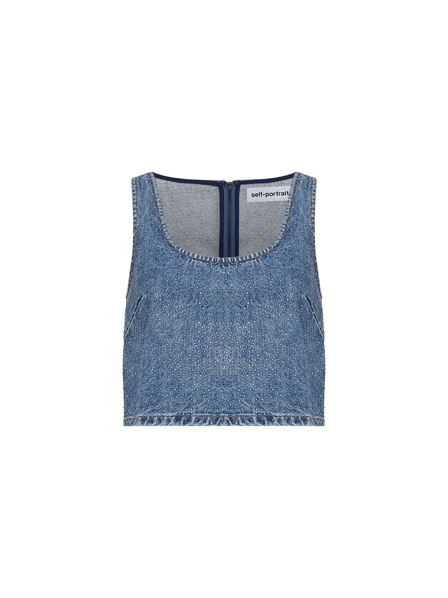 Blue rhinestone denim crop top