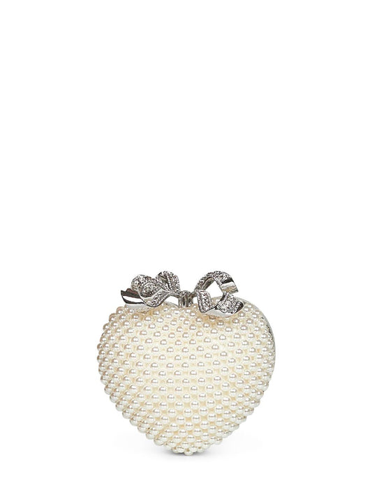 Cream Pearl Heart clutch bag