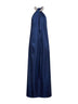 Navy blue envers satin pearl-embellished jumpsuit