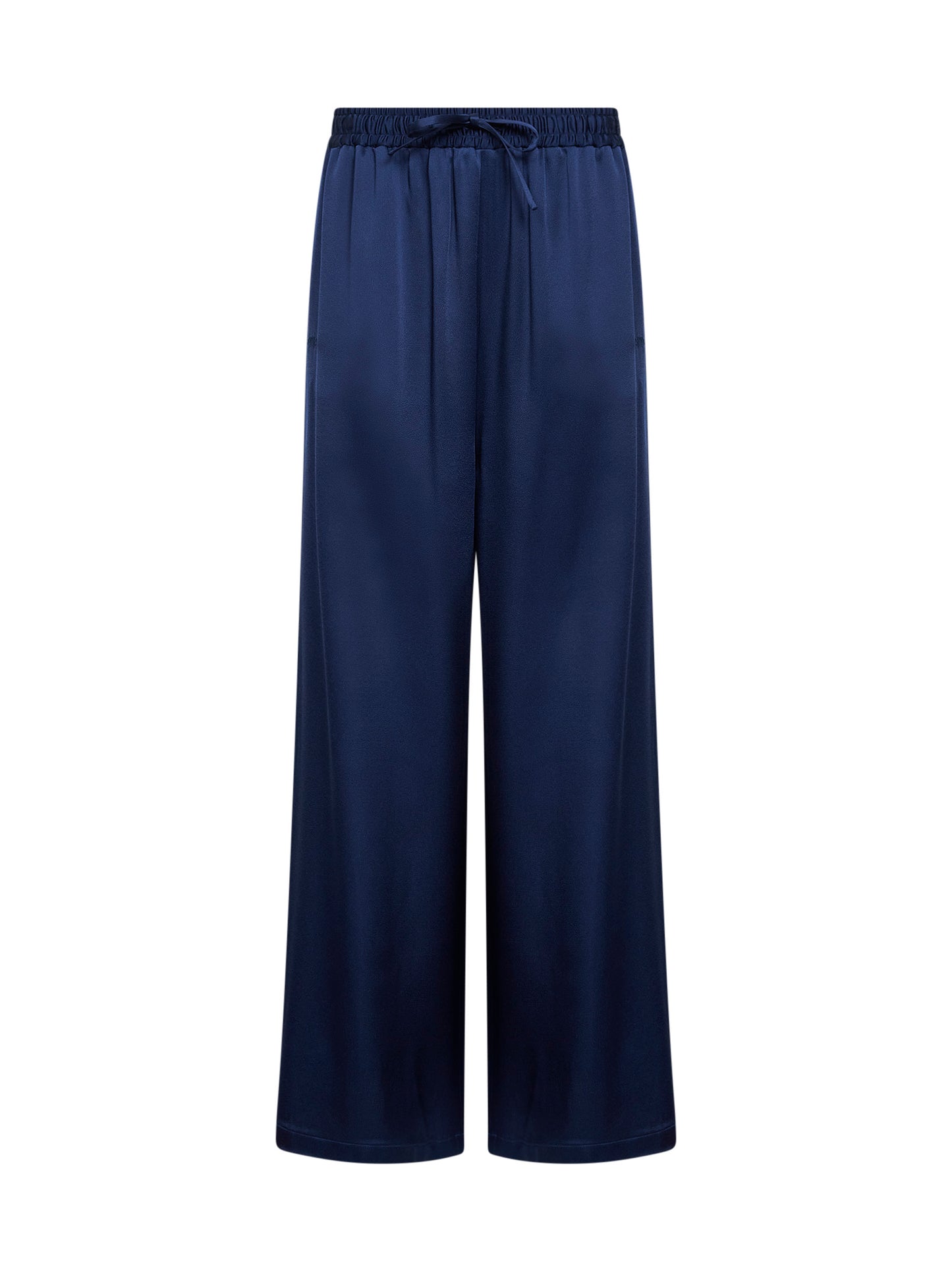 Navy blue satin oversized pajama-style trousers
