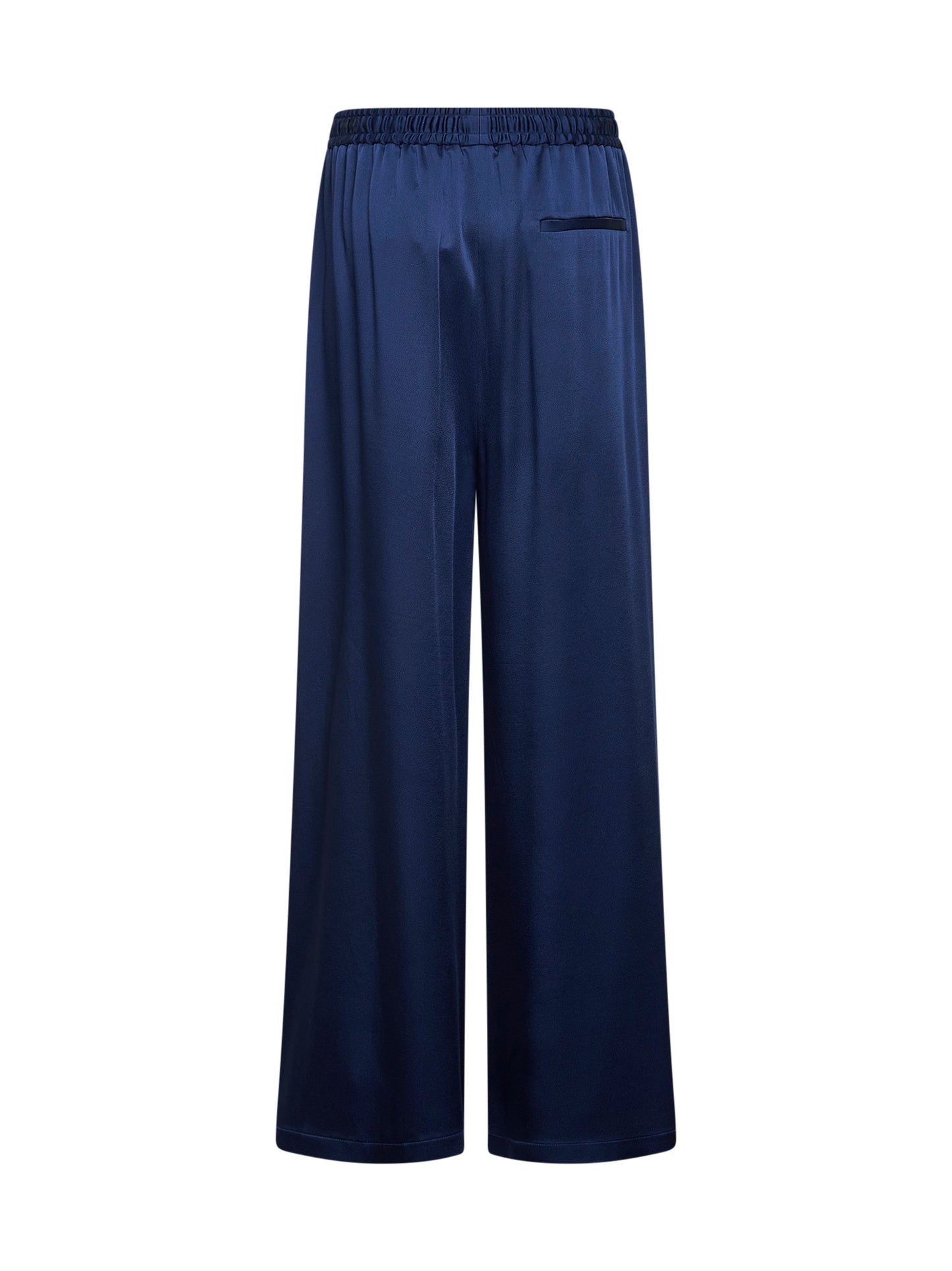 Navy blue satin oversized pajama-style trousers