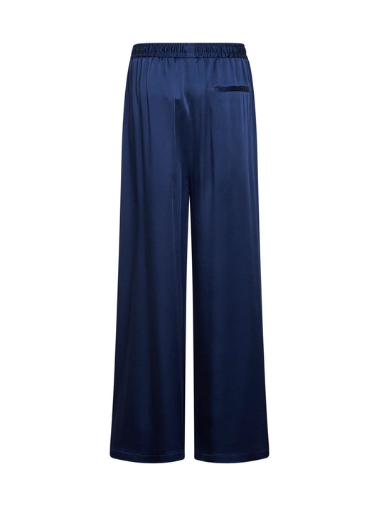 Navy blue satin oversized pajama-style trousers