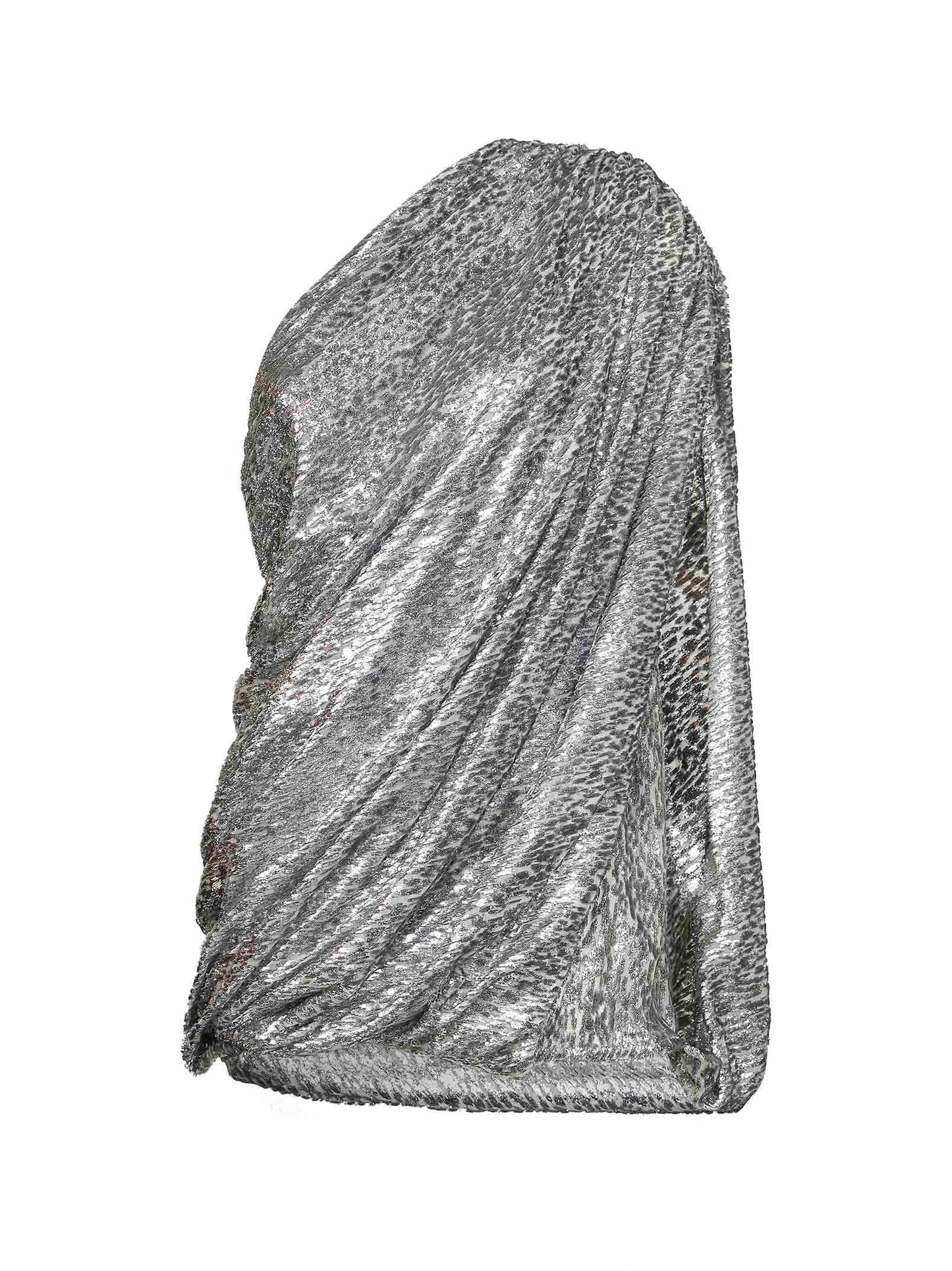 Miniabito drappeggiato in velluto lamé animalier argento