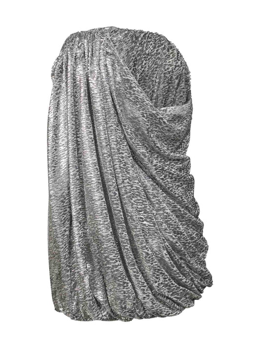 Silver animalier lamé velvet draped minidress