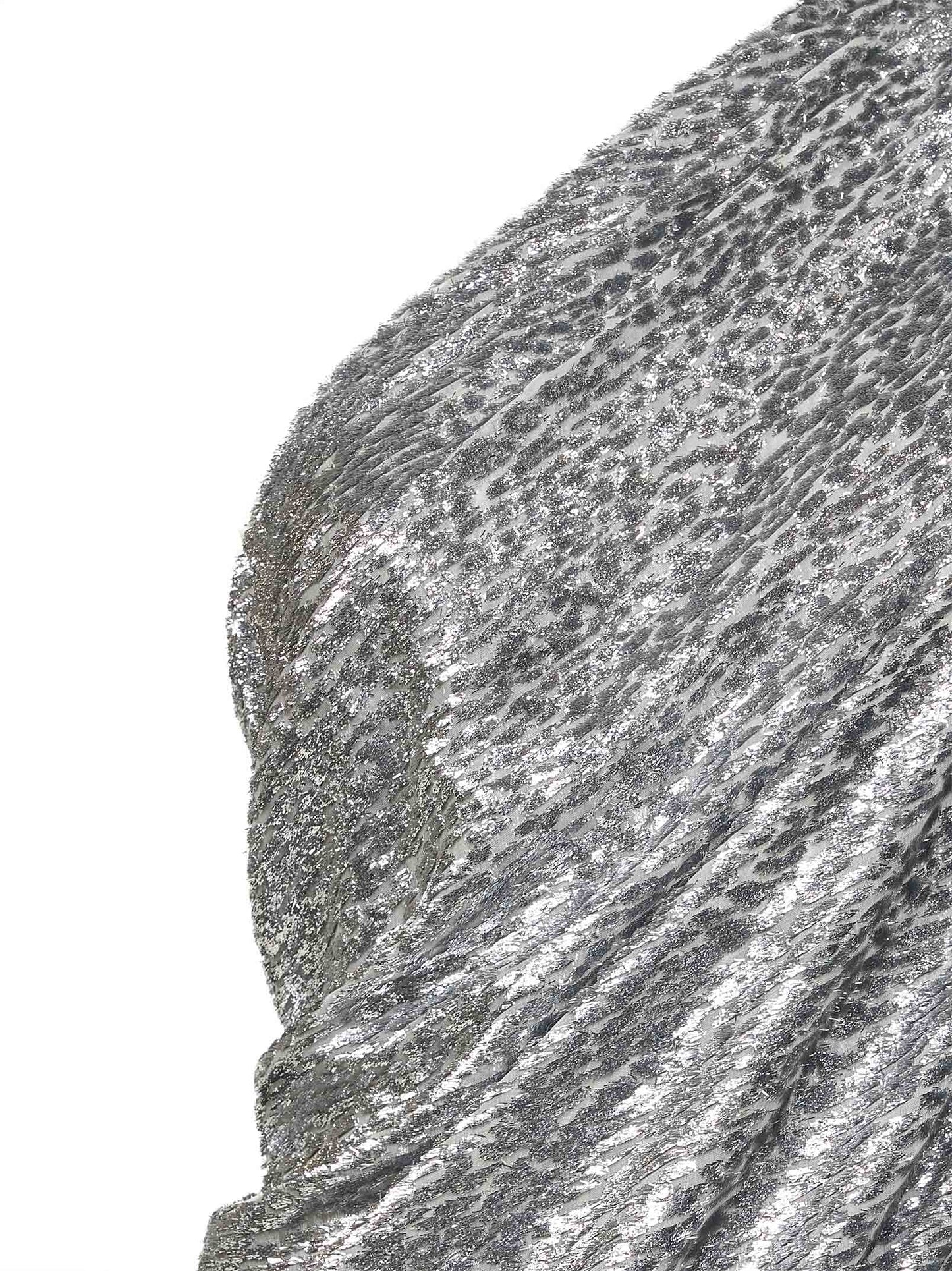 Miniabito drappeggiato in velluto lamé animalier argento