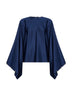 Blusa in envers satin blu navy con perle e cristalli