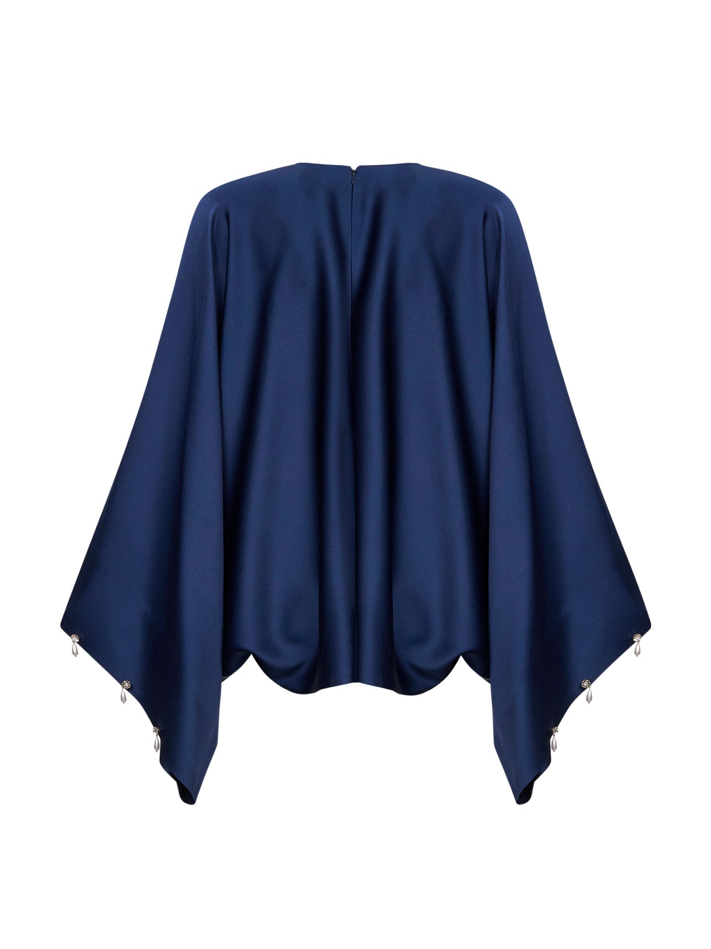 Blusa in envers satin blu navy con perle e cristalli