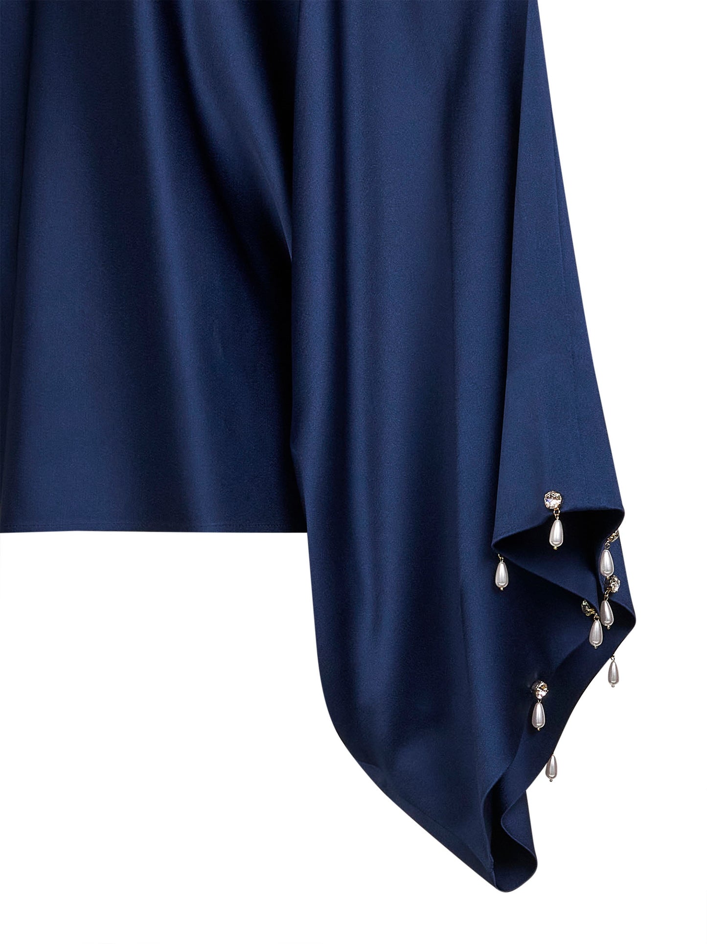 Blusa in envers satin blu navy con perle e cristalli