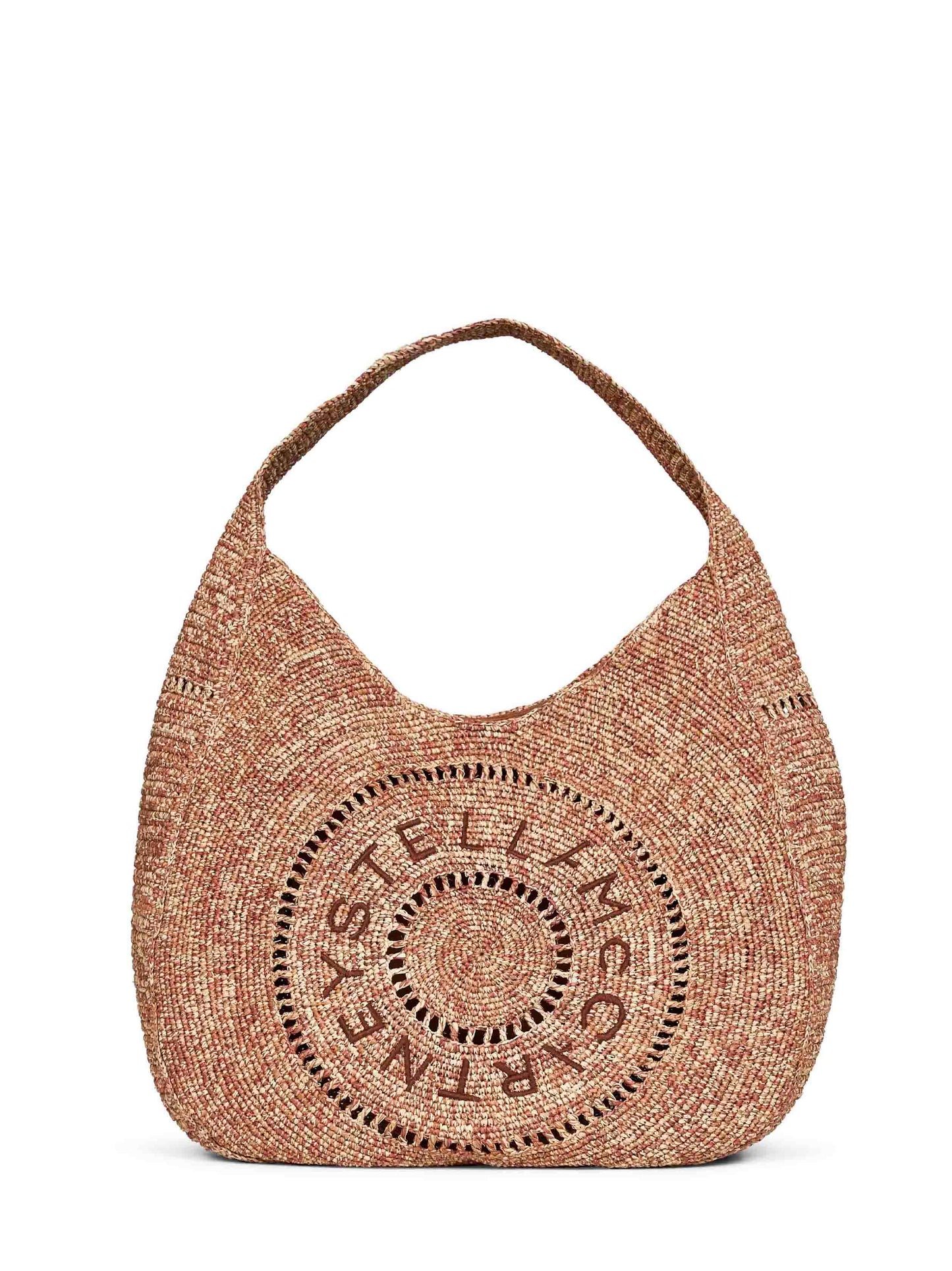 Borsa hobo grande all'uncinetto con logo beige