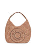 Borsa hobo grande all'uncinetto con logo beige