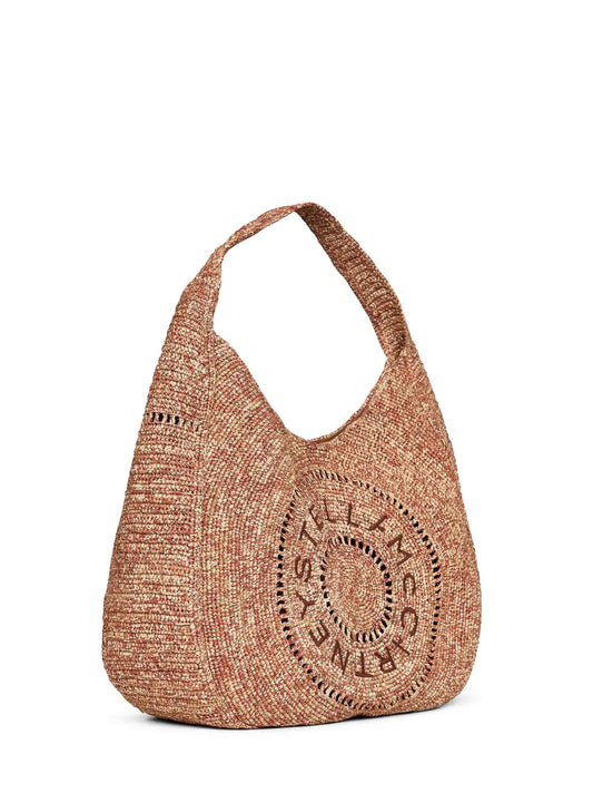 Beige logo large crochet hobo bag