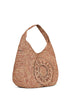 Borsa hobo grande all'uncinetto con logo beige