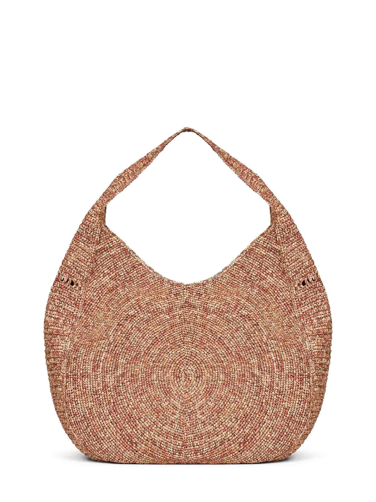 Borsa hobo grande all'uncinetto con logo beige